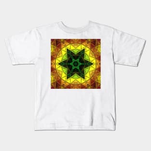 Mosaic Kaleidoscope Flower Green and Yellow Kids T-Shirt